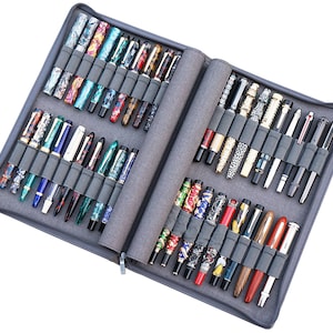 40 Slots KACO Fountain Pen Case, Rollerball Pen Case Bag, Business Style Gray Waterproof Pen Pouch Pocket