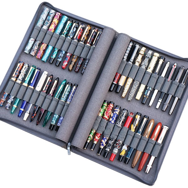 40 Slots KACO Fountain Pen Case, Rollerball Pen Case Bag, Business Style Gray Waterproof Pen Pouch Pocket