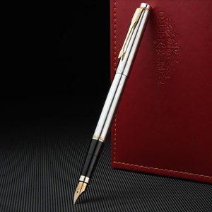 Caneta-tinteiro Hero 200A clássica de aço inoxidável, caneta vintage de ponta fina em ouro 14K com caixa de presente