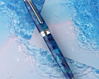 Majohn New Moon Fountain Pen, Marble Blue EF/ F / Bent Nib Converter Ink Pen, Writing Pen with Gift Box