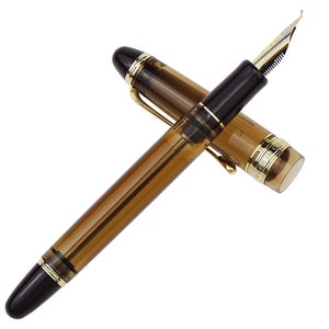 Wingsung 699 Vaccum Filling Füllfederhalter, 3 Schreibfedern (Fude Feder + Feine Feder + Mittlere Feder) Kalligraphiestift, Braun Acryl Transluzent Schreibgeschenk