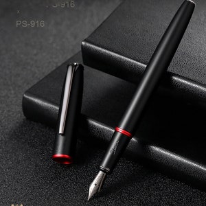 Picasso 916 Metall Füllfederhalter, Roter Ring SCHWARZ EF / F / Bent Nib Ink Pen Schreiben, Business Exeekutivstift, Designer Geschenkset