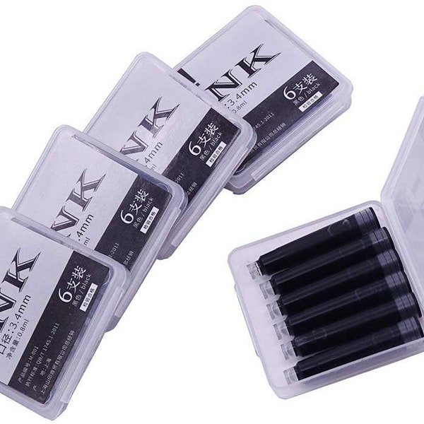 Majohn 30 PCS Wancai Fountain Pen Black Ink Refill Cartridges 2.6 mm/ 3.4 mm Diameter