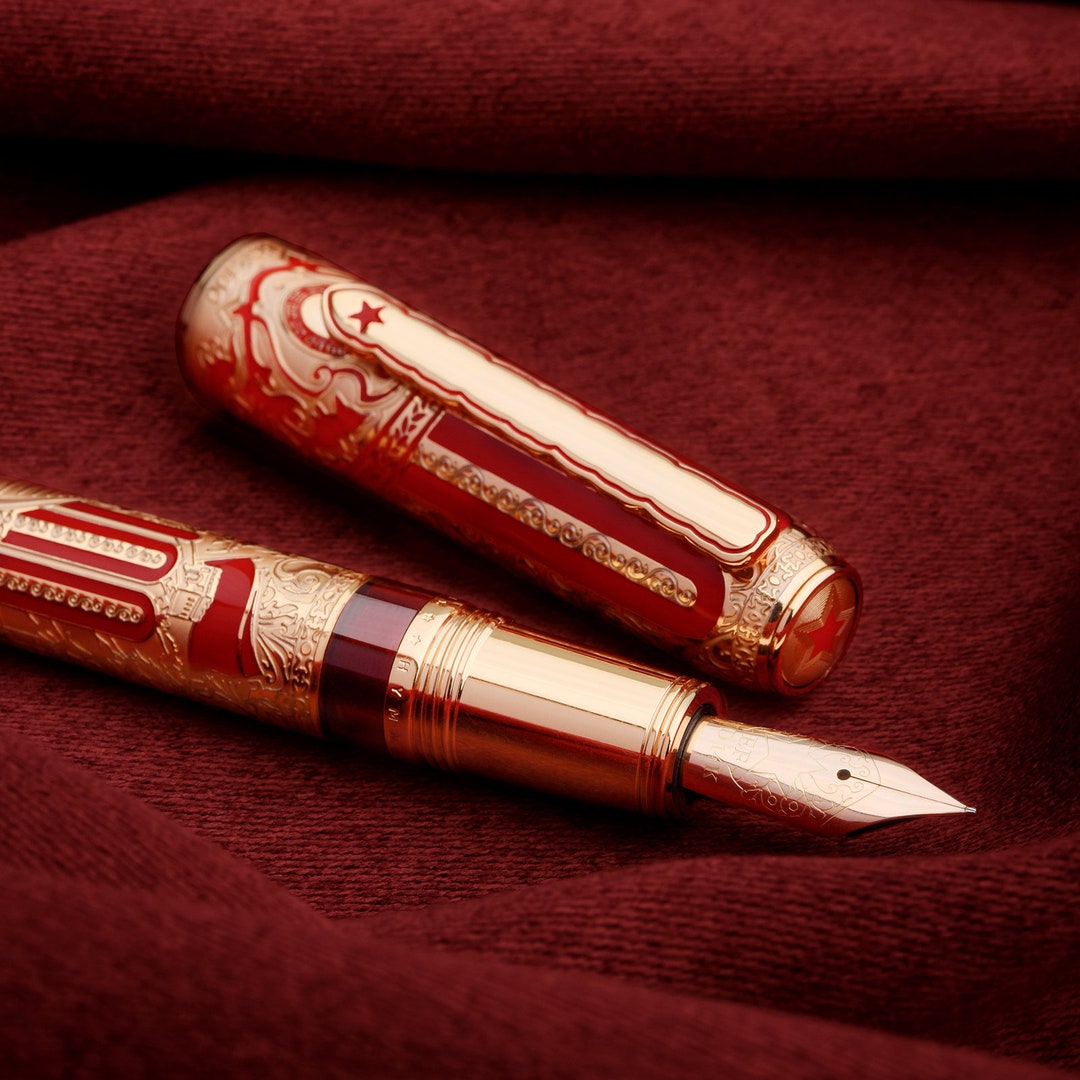 Hongdian 100 Fountain Pen 14K Gold Nib Calligraphy Pen, Redgold Piston
