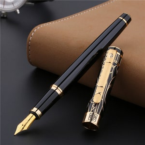 Personalized Picasso 902 Gentleman Black Gold Trim Fountain Pen, Custom Engraved Signature Pen Writing Gift