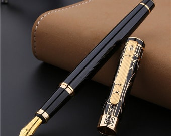 Personalized Picasso 902 Gentleman Black Gold Trim Fountain Pen, Custom Engraved Signature Pen Writing Gift