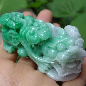 Certified Handmade Rich Green Jade Pendant Pixiu Type A Jadeite Emerald P-383-1