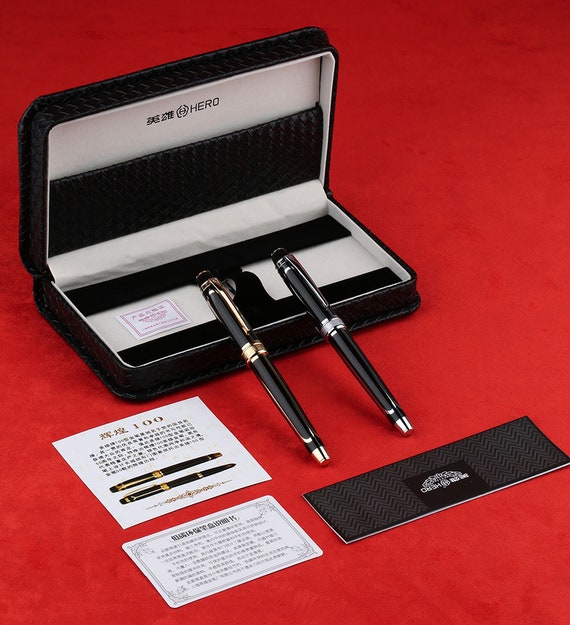 Hero Classic 100 14K Solid Gold Nib Fountain Pen, Gold/ Silver