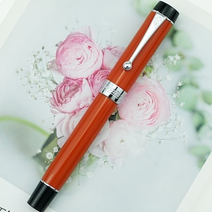Jinhao 100 pluma estilográfica de resina roja centenaria, logotipo tallado, pluma de regalo de escritura doblada EF/ F/ M/
