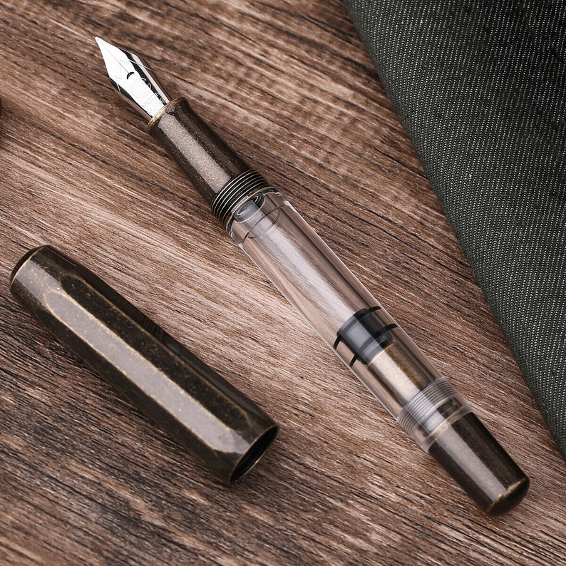 Moonman T1 Retro Brass Piston Fountain Pen Metal Acrylic Etsy