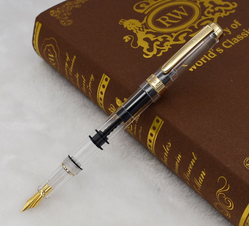 Wingsung 698 Clear Piston Fountain Pen Gold Trim Fine Nib Etsy