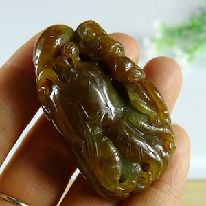 Certified Brown Jade Pendant Ginseng Handmade Untreat Type A Jadeite P-372-18