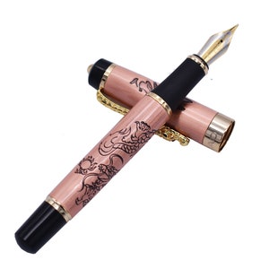 Jinhao Pink Chinese Dragon Offspring Fountain Pen, EF/F/M/Bent Nib Business Gift Pen