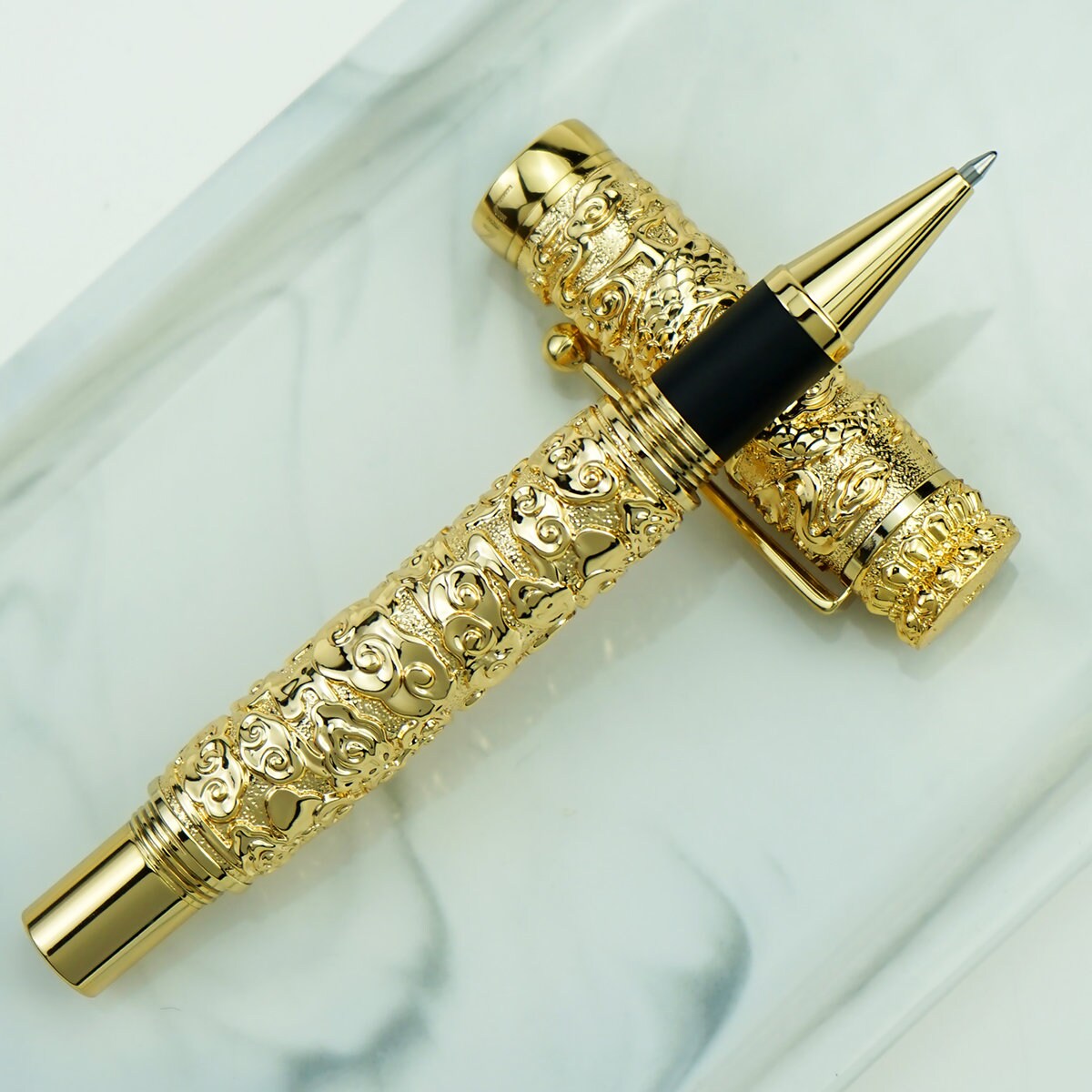 Jinhao Dragon Stylo Roller Or Cristal Rouge Yeux - Stylo D'Écriture Élégant