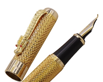 hyn ゴールドペン Jinhao 1200 ゴールデンドラゴン万年筆、EF/F/M/曲がったペン先