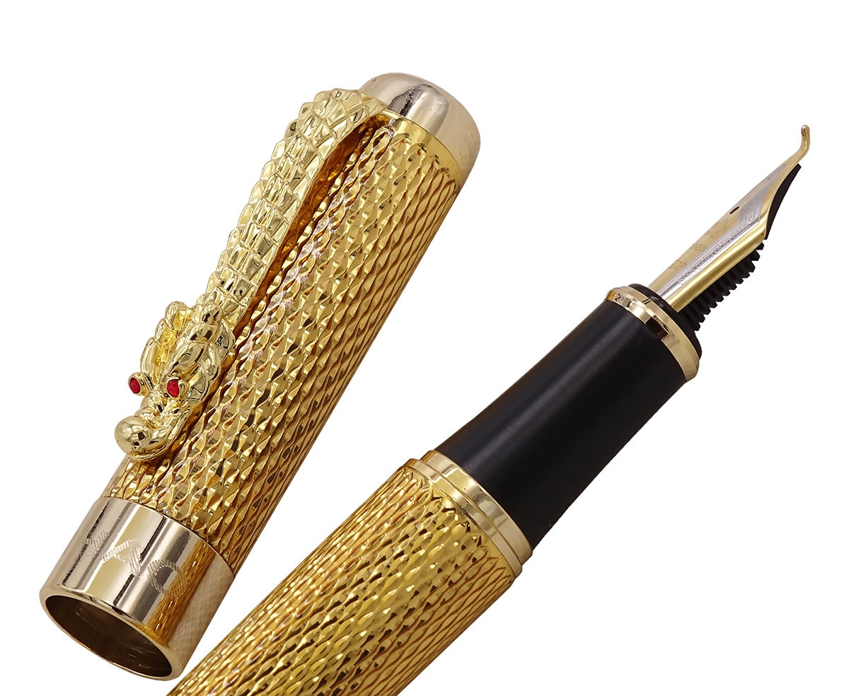 Jinhao 1200 Golden Dragon Fountain Pen, Ef/f/m/bent Nib Signature