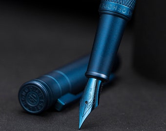 Personalized Hongdian 1851 Dark Blue Forest Fountain Pen, Blue Extra Fine/ Fine/ Medium/ Bent Nib Metal Gift Pen