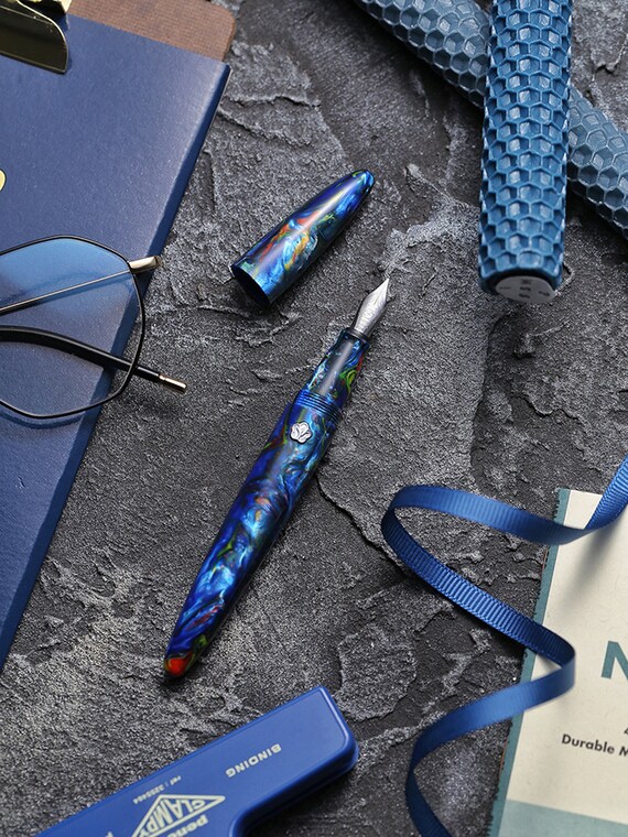 LIY FUTURE Coral Blue Resin Fountain Pen Schmidt EF/ F Nib Writing Gift Case Set 