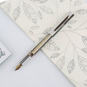 Majohn N3 Acrylic White Fountain Pen,  Iridium Extra Fine/ Fine Nib, Gold Clip Signature Pen Case Set