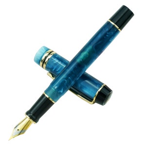 Kaigelu 316 Penna stilografica in celluloide acrilica blu, penna calligrafica extra fine / fine / media regalo