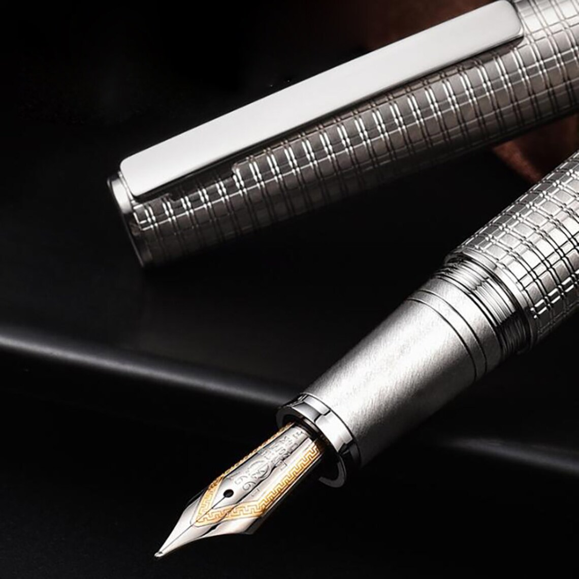 Hongdian 1845 Penna Stilografica In Metallo Nero Con Pennino Extra Fine - Set Con Convertitore E Astuccio Portapenne, Regalo Elegante - 4