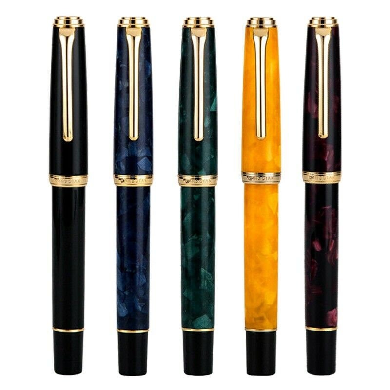 HongDian 960 Retro Blue Resin Fountain Pen Includes Metal Box and Ink Converter Smooth Writing Pen Iridium Fine Nib Classic Pen