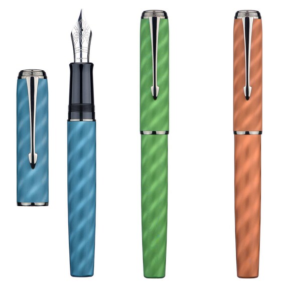 Hongdian N11 - Penna stilografica con pennino fine e morbido placcato oro, platino argento e tessuto, design geometrico, con set di astuccio in