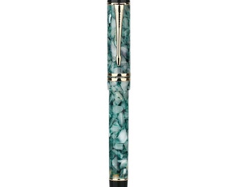 Majohn M600S Lake Blue Acrylic Fountain Pen, Iridium Fine Nib / Medium Nib / Bent Nib / 3 Nibs Gold Trim Fashion Gift Writing Pen