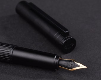 Hongdian H1 Black/ Silver Aluminum Fountain Pen, Extra Fine/ Fine/ Bent Nib Smooth Writing Instrument with Converter