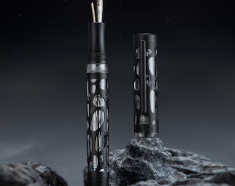 Asvine V169 Skeleton Vacuum Filler Fountain Pen, Matte Black Water Drop Hollow Acrylic Pen Case Set, Black EF/ F/ M Nib