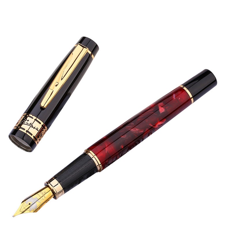Crocodile Amber Marble Celluloid Fountain Pen 22KGP Medium Nib Alligator Clip