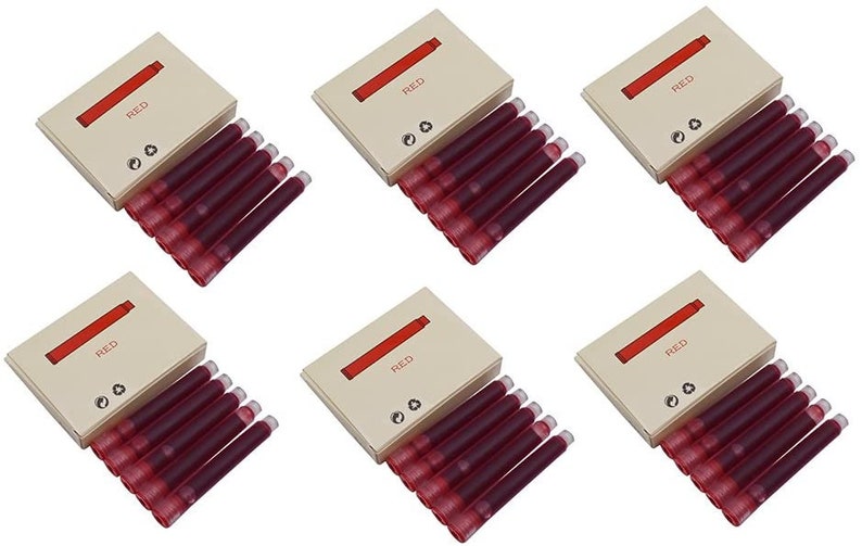 Jinhao Fountain Pen Ink Cartridges, International Standard Size, Set of 30 Refill Ink Cartridges, 2.6 mm Bore Diameter Red