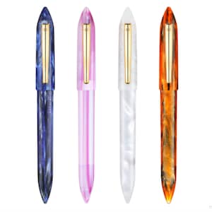 Pluma estilográfica de celuloide MITU LIY (Live In You), plumín Schmidt EF/F con adornos dorados, estuche para bolígrafo de regalo para empresas
