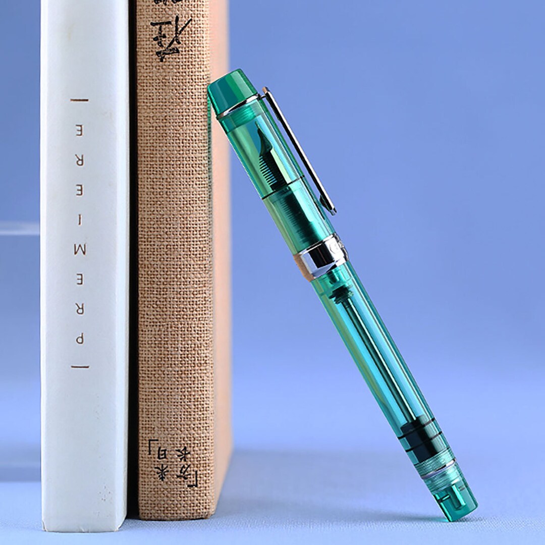 Penbbs 35521 Fountain Pen Green Resin Ink Piston Absorption Pen, EF/F