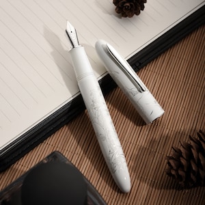 Hongdian N23 Fountain Pen Rabbit Year Metal Pen, Iridium Extra Fine/ Long Knife/ Long Blade Medium Nib Classic Pen White
