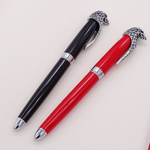 Fuliwen 2053 Schwarz/ Rot Eule Rollerball Stift, AdlerKopf Clip Signatur Geschenk Schreibstift