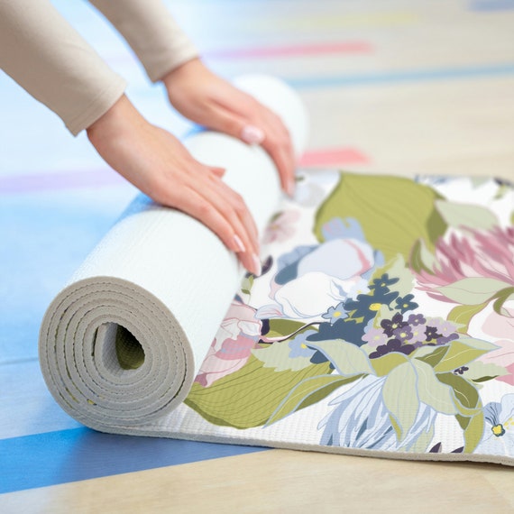 Floral Yoga Mat, Boho Abstract Watercolor Print Foam Exercise Mat Non Slip, Thick Pilates Mat for Women, Cute Workout Gift, 72" x 24"