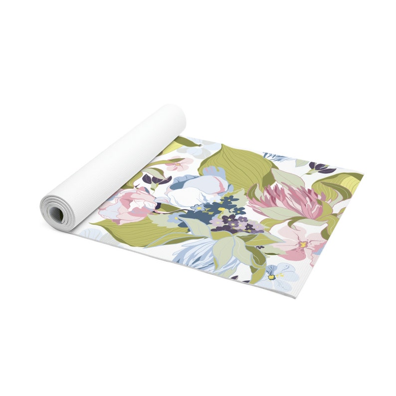 Floral Yoga Mat, Boho Abstract Watercolor Print Foam Exercise Mat Non Slip, Thick Pilates Mat for Women, Cute Workout Gift, 72" x 24" image 3