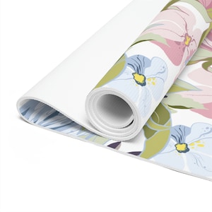 Floral Yoga Mat, Boho Abstract Watercolor Print Foam Exercise Mat Non Slip, Thick Pilates Mat for Women, Cute Workout Gift, 72" x 24" image 4