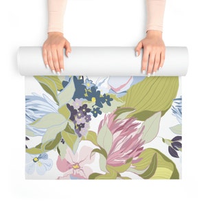 Floral Yoga Mat, Boho Abstract Watercolor Print Foam Exercise Mat Non Slip, Thick Pilates Mat for Women, Cute Workout Gift, 72" x 24" image 5