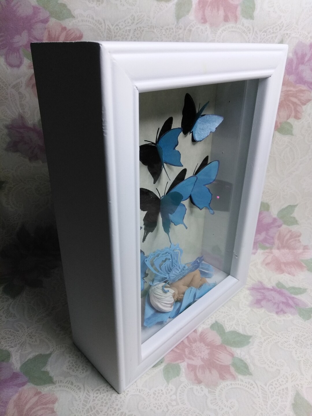 Shadow Box Baby Boy Blue White Butterfly Etsy