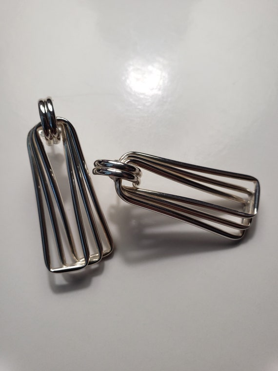 Vintage 1980s Sterling Silver Linear Rectangle Ea… - image 1