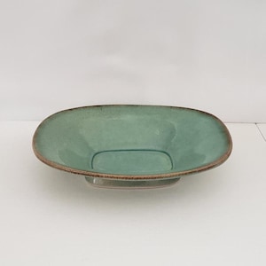 Winfield Pasadena Rectangular Dish Shallow Bowl: Green High Glaze, California Pottery 1930s