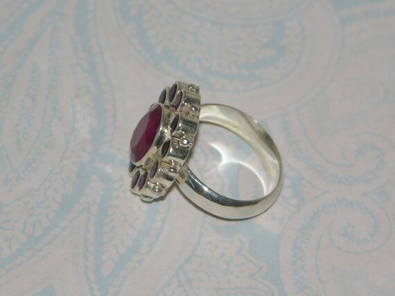 Vintage Ruby Sterling Silver Ring: Oval Center St… - image 5