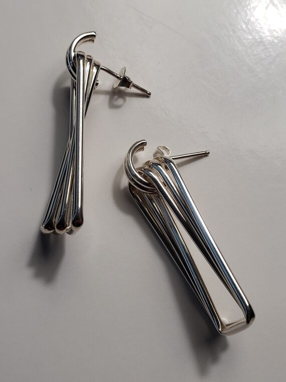 Vintage 1980s Sterling Silver Linear Rectangle Ea… - image 9