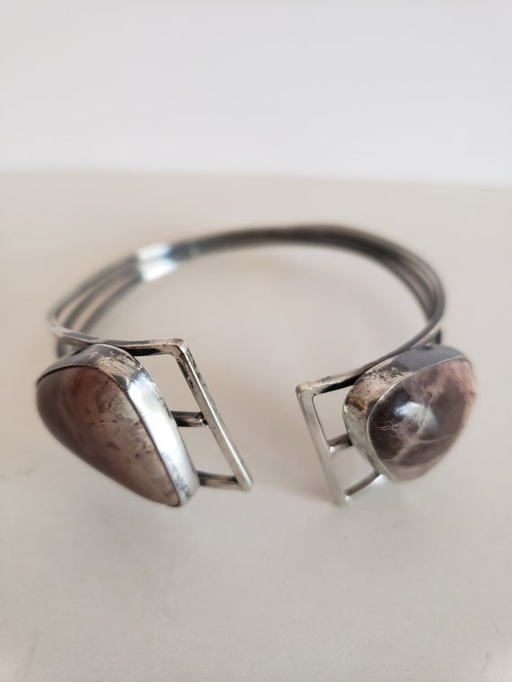 Silver Bangle Bracelet With Brown Jasper Smooth P… - image 5