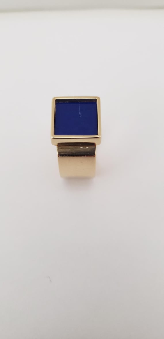 Lapis Ring 14K Solid Yellow Gold Wide Band Size 5… - image 5