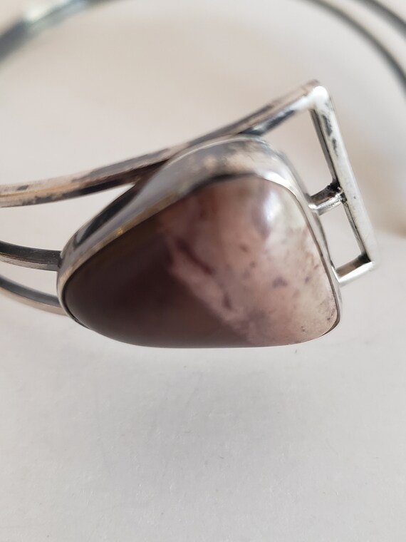 Silver Bangle Bracelet With Brown Jasper Smooth P… - image 8