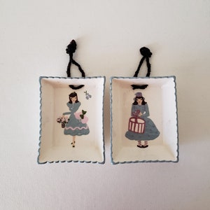 Vintage California Cleminsons Ceramic Wall Plates: Hand-Painted Girls, 1940s Pair