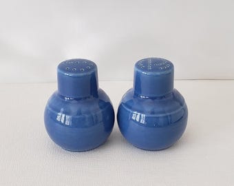 Early Vernon Kilns Colorware Salt & Pepper Shakers: Blue High Glaze, California Pottery, 1930s